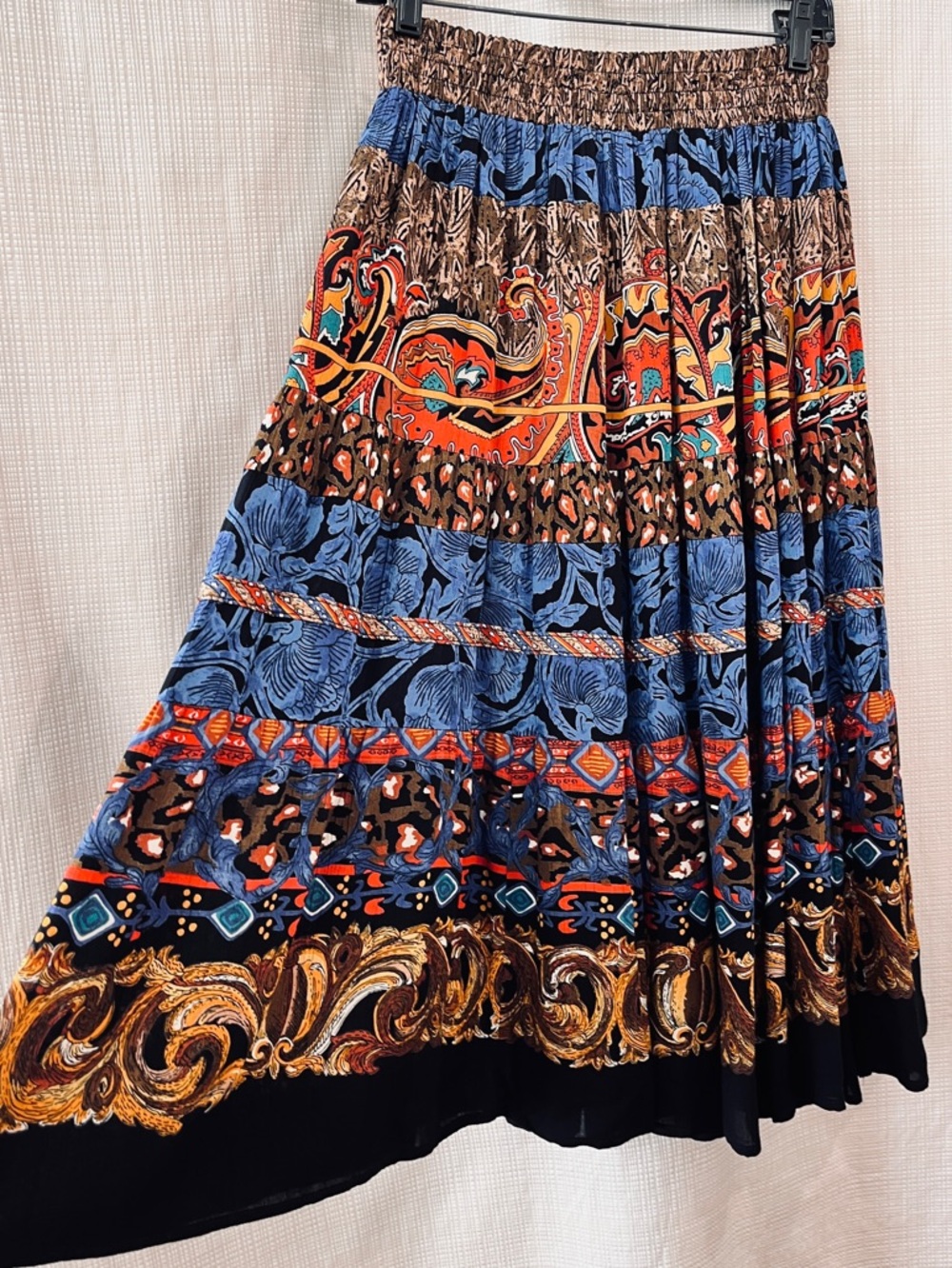 Vintage 90s Carole Little Boho Whimsigoth Tiered Skirt Patchwork Baroque Funky - Picture 4 of 15